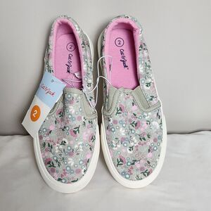 Cat & Jack Girl's Shoes Floral Slip-On Size 2 Pink Flowers Girly NEW